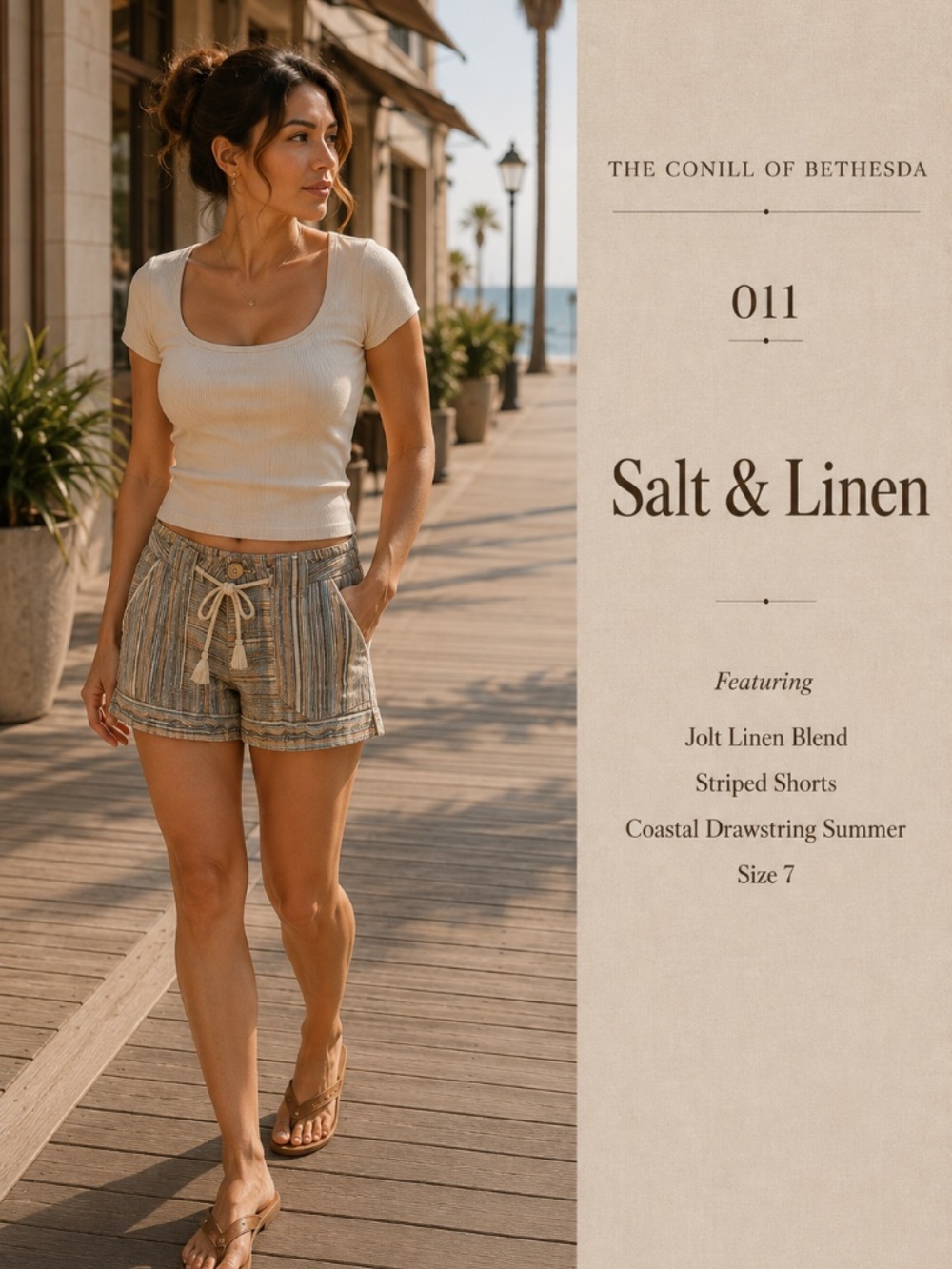 Jolt Linen Blend Striped Shorts Size 7 Coastal Drawstring Summer